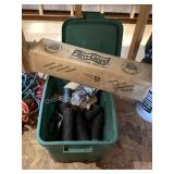 Tote of painting supplies & sheeting