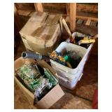 Boxes of watering spikes & yard tools