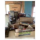 Tabletop of vintage collectibles; banks,