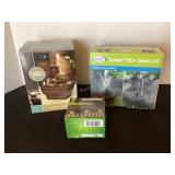 Tabletop pottery fountain, solar deck lights &