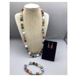 Multicolor stone necklace, bracelet & earring set
