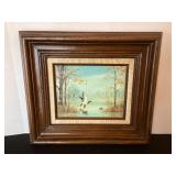 Canvas Duck Painting in wood frame, 18x16"