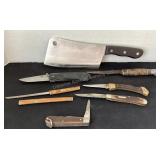Unmarked cleaver, NRA pocket knife, Japan letter