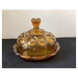 L.E. Smith Moon & Stars Amber Glass Butter Dish