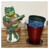 14' Cement frog & flower pots