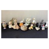 Bone China geese, pewter wagon, Enesco angels &