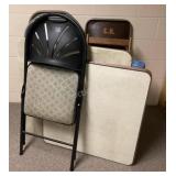 8 folding chairs (4 match), 2 card tables &