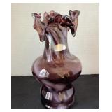 Ruffled Rim Purple Art Glass 8 1/2' vase