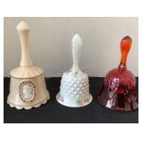 3 collectible glass bells, 2 are signed