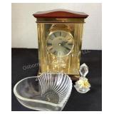 Seiko Geneve Anniversary Clock, glass heart dish &