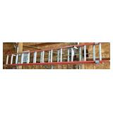 Orange fiberglass extension ladder