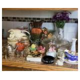 Vintage Decor, casserole, vases, shot glasses,