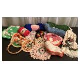 Vintage doilies, hot pads, yarn & more