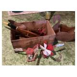 Wood crate, whirligigs, wood goose & more