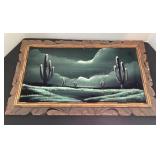 Velvet painting with wood frame, 23x14 1/2"