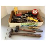 Box of hand tools, hammers, putty knives & more