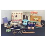 Fountain pens, skeleton keys, old pencils,