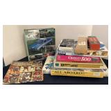 Games, new train puzzle, dominos, vintage binders