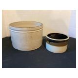 2 stoneware crocks; 9 1/2x6" & 6 x3 1/2" tall