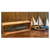 Aircraft carrier model, wood sailboats & more