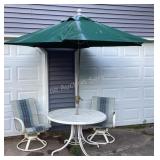 Patio table, 2 chairs & umbrella