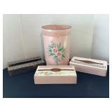 Vintage metal trash can & tissue holders