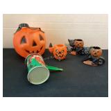 Old Halloween decor, black cat candy containers,