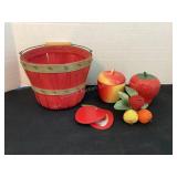 Basket, glass covered fruit jars, mirror & faux