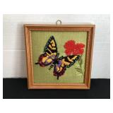 Vintage butterfly embroidered picture, 7x7"