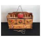 Wood sewing box, missing one knob