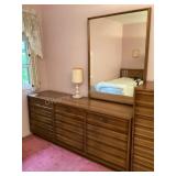 MCM 9 Drawer Dresser, Lamp & Contents
