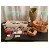 Shells, West Coast 13 1/2" pottery vase, beads &
