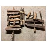 6 vintage wood clamps