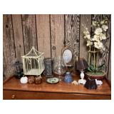 Terrarium, oil lamp, vintage wall mirror, small