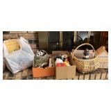 Variety of items on fireplace hearth