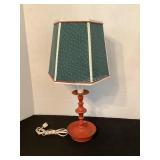 Red metal tole lamp, 18 1/2' tall