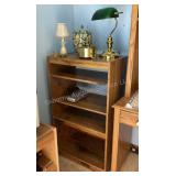 Storage shelf, lamps, ginger jar & brass planter