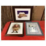 3 Christmas pictures, snowman is hand painted (8