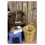 Vintage stools, wastebasket, metal dust pan,