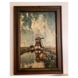 Large wood framed windmill picture, 27 x38 1/2'