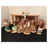 Ceramic Nativity Set with wood creche