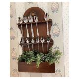 Wood spoon display & contents