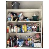 Garage shelves of useful products for auto & lawn