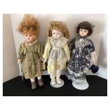 3 porcelain dolls, appx. 17' tall