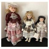 3 porcelain dolls, 15-21' tall
