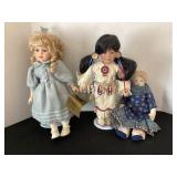 Porcelain & Fabric Dolls, tallest is 16'
