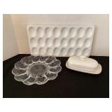 Ceramic egg tray, oyster plate & butter dish