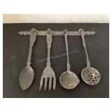 Cast metal decorative utensils & holder