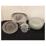 8' glass plates, sugars, platters