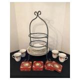 Christmas dishes, tier tray & coasters